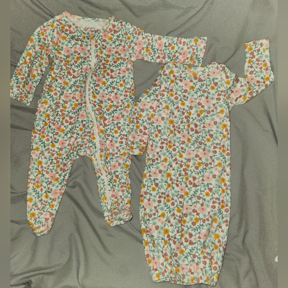 Carter's 2-way zip footie and gown combo. Zippy is 6mo Gown 3mo.